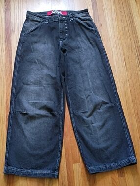 Jaded London Men's Relaxed Wide Leg Jeans - Dark Gray